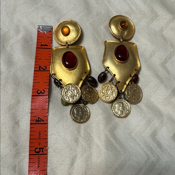 Vintage Gold and Amber Statement Earrings - Picture 2 of 12